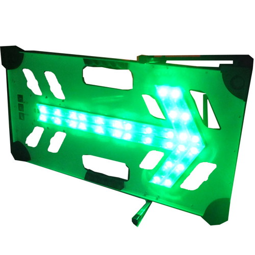 電波式LED矢印板・455mm×805mm・緑点滅・緑流動（風抜けタイプ）（安全用品・安全保安用品・電波式LED矢印板）