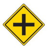 警戒標識・+型道路交差点あり・450mm×450mm（スチール・上下穴・無反射）（安全用品・安全保安用品・警戒標識）
